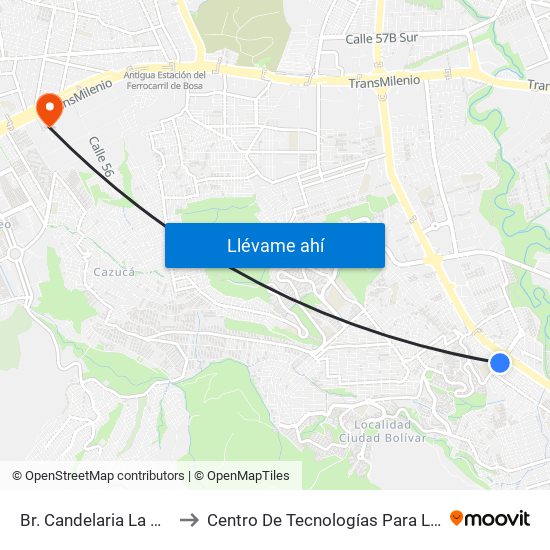 Br. Candelaria La Nueva (Kr 38 - Cl 62 Sur) to Centro De Tecnologías Para La Construcción Y La Madera (Sena) map