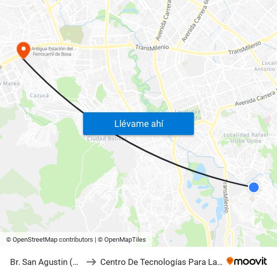 Br. San Agustin (Kr 5b - Cl 48z Bis Sur) to Centro De Tecnologías Para La Construcción Y La Madera (Sena) map