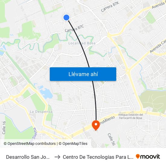 Desarrollo San Joaquín (Cl 71 Sur - Kr 88f) to Centro De Tecnologías Para La Construcción Y La Madera (Sena) map