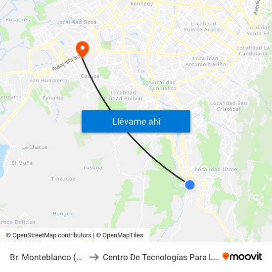 Br. Monteblanco (Av. Caracas - Cl 93b Sur) to Centro De Tecnologías Para La Construcción Y La Madera (Sena) map