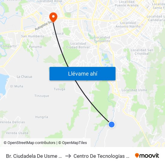Br. Ciudadela De Usme - La Esperanza I Etapa (Cl 136 - Kr 14b) to Centro De Tecnologías Para La Construcción Y La Madera (Sena) map