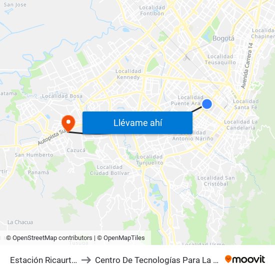Estación Ricaurte (Av. NQS - Cl 10) to Centro De Tecnologías Para La Construcción Y La Madera (Sena) map