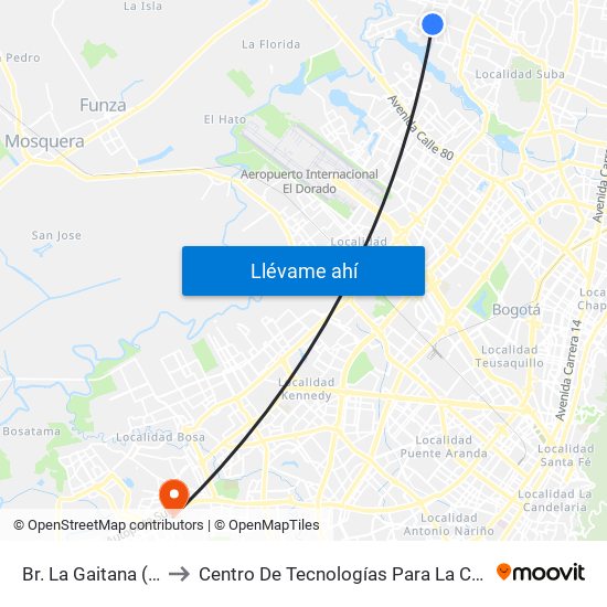 Br. La Gaitana (Tv 127 - Cl 137) to Centro De Tecnologías Para La Construcción Y La Madera (Sena) map