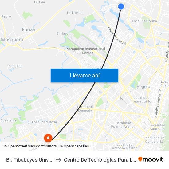 Br. Tibabuyes Universal (Tv 127 - Dg 138c) to Centro De Tecnologías Para La Construcción Y La Madera (Sena) map