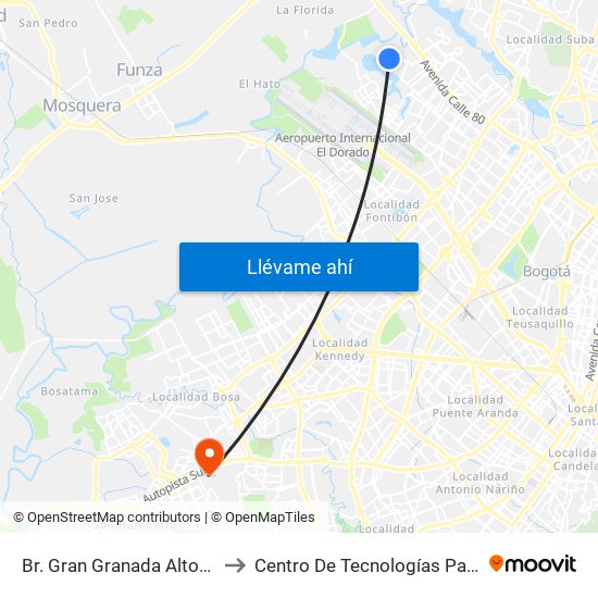 Br. Gran Granada Altos De La Sabana (Tv 123a - Dg 77b) to Centro De Tecnologías Para La Construcción Y La Madera (Sena) map