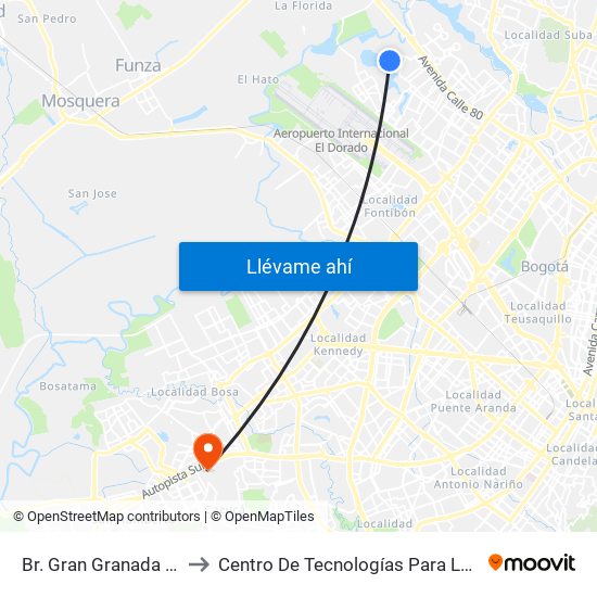 Br. Gran Granada Unir (Dg 77 - Tv 120a) to Centro De Tecnologías Para La Construcción Y La Madera (Sena) map