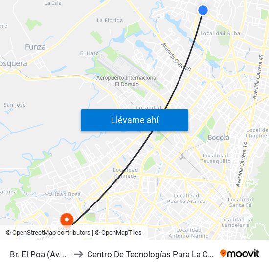 Br. El Poa (Av. Suba - Kr 103b) to Centro De Tecnologías Para La Construcción Y La Madera (Sena) map