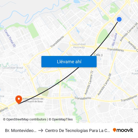 Br. Montevideo (Cl 19 - Kr 69b) to Centro De Tecnologías Para La Construcción Y La Madera (Sena) map