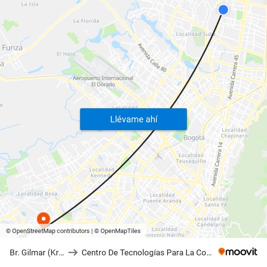 Br. Gilmar (Kr 62 - Cl 162a) to Centro De Tecnologías Para La Construcción Y La Madera (Sena) map