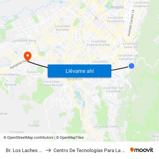 Br. Los Laches (Cl 5 - Kr 7a Este) to Centro De Tecnologías Para La Construcción Y La Madera (Sena) map