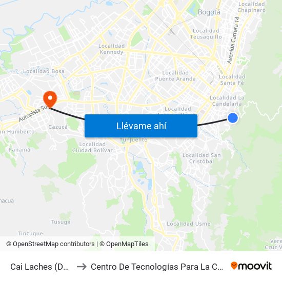 Cai Laches (Dg 3c - Kr 8 Este) to Centro De Tecnologías Para La Construcción Y La Madera (Sena) map