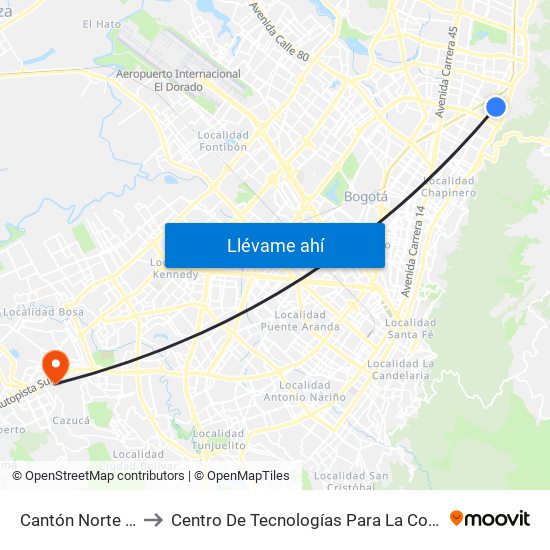 Cantón Norte (Cl 106 - Kr 8) to Centro De Tecnologías Para La Construcción Y La Madera (Sena) map