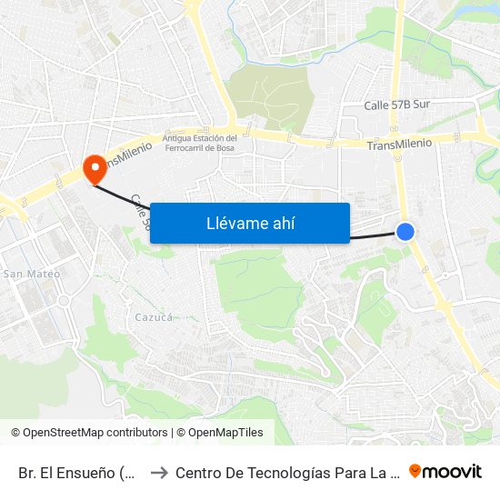 Br. El Ensueño (Av. V/cio - Cl 68 Sur) to Centro De Tecnologías Para La Construcción Y La Madera (Sena) map