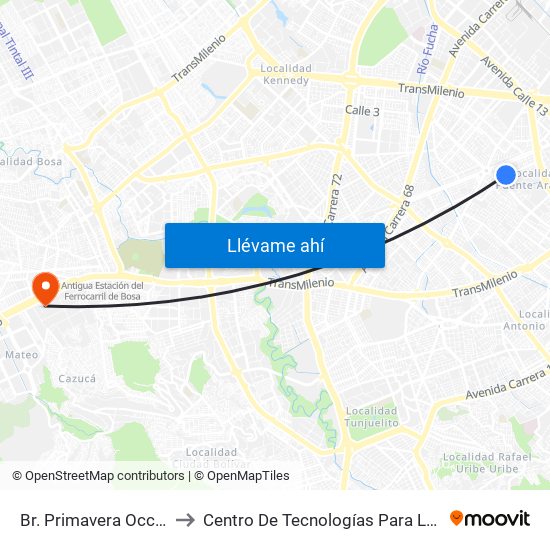 Br. Primavera Occidental (Kr 41a - Cl 3c) to Centro De Tecnologías Para La Construcción Y La Madera (Sena) map