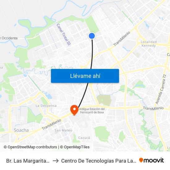 Br. Las Margaritas (Cl 49 Sur - Kr 90a) to Centro De Tecnologías Para La Construcción Y La Madera (Sena) map