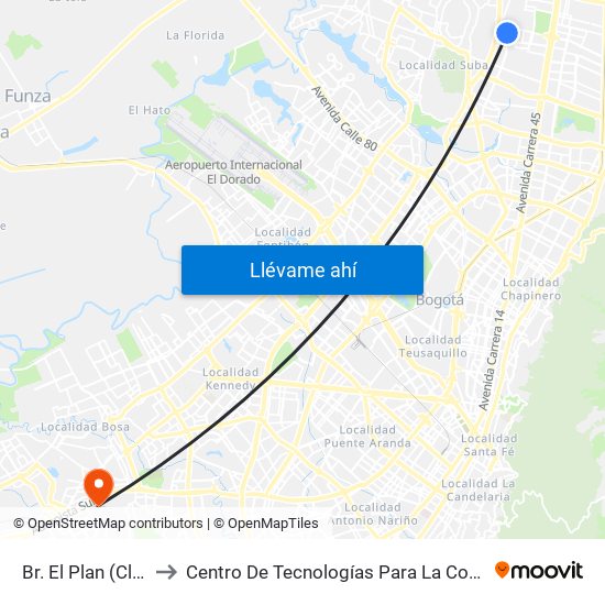 Br. El Plan (Cl 152b - Kr 58) to Centro De Tecnologías Para La Construcción Y La Madera (Sena) map