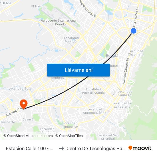 Estación Calle 100 - Marketmedios (Auto Norte - Cl 95) to Centro De Tecnologías Para La Construcción Y La Madera (Sena) map