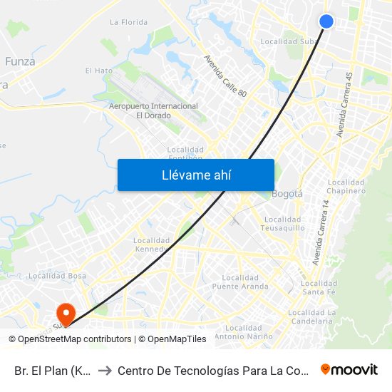 Br. El Plan (Kr 59 - Cl 152) to Centro De Tecnologías Para La Construcción Y La Madera (Sena) map