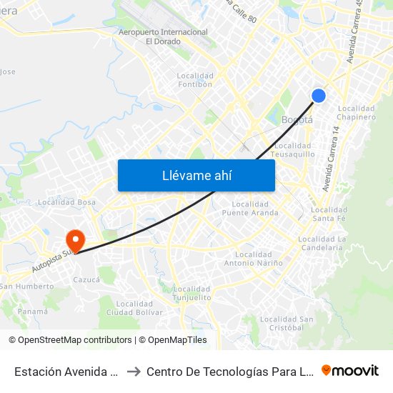 Estación Avenida Chile (Av. NQS - Cl 71c) to Centro De Tecnologías Para La Construcción Y La Madera (Sena) map