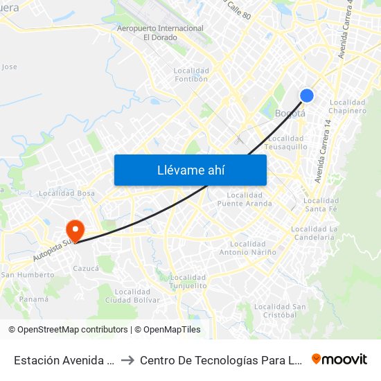 Estación Avenida Chile (Av. NQS - Cl 70) to Centro De Tecnologías Para La Construcción Y La Madera (Sena) map