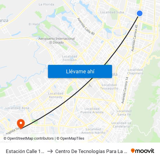 Estación Calle 142 (Cl 145 - Kr 21) to Centro De Tecnologías Para La Construcción Y La Madera (Sena) map