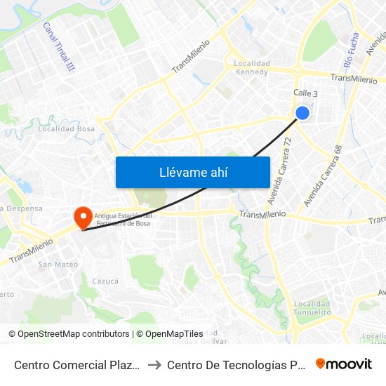 Centro Comercial Plaza De Las Américas (Cl 3 Sur - Kr 71) to Centro De Tecnologías Para La Construcción Y La Madera (Sena) map