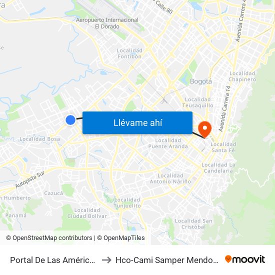 Portal De Las Américas to Hco-Cami Samper Mendoza map