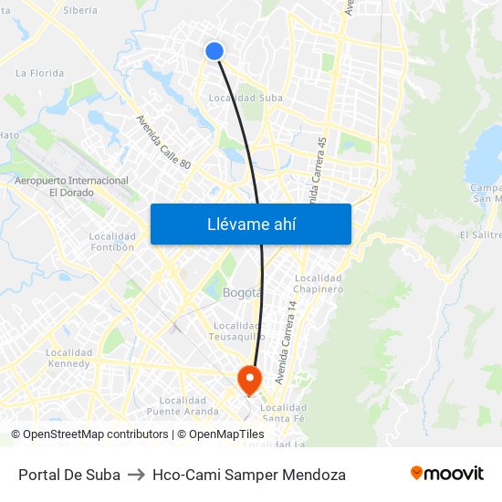 Portal De Suba to Hco-Cami Samper Mendoza map