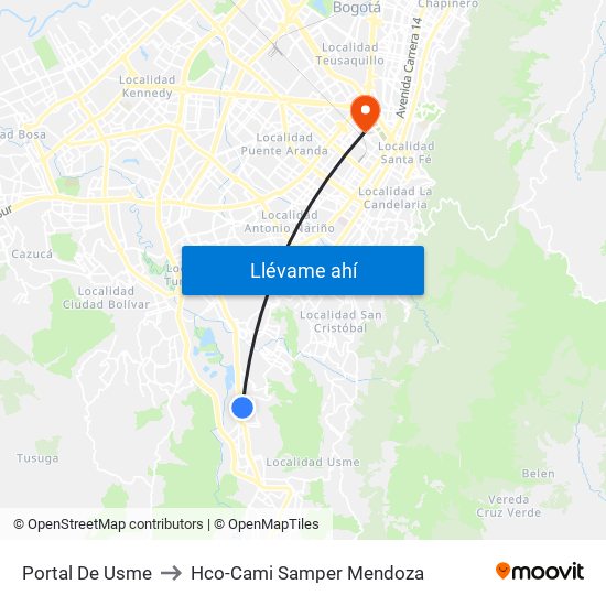 Portal De Usme to Hco-Cami Samper Mendoza map