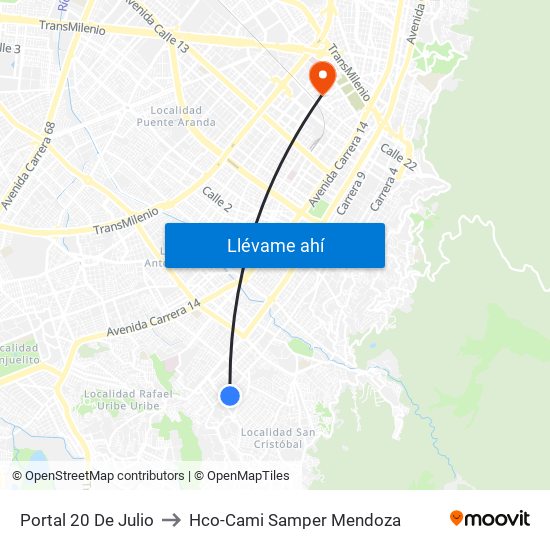 Portal 20 De Julio to Hco-Cami Samper Mendoza map