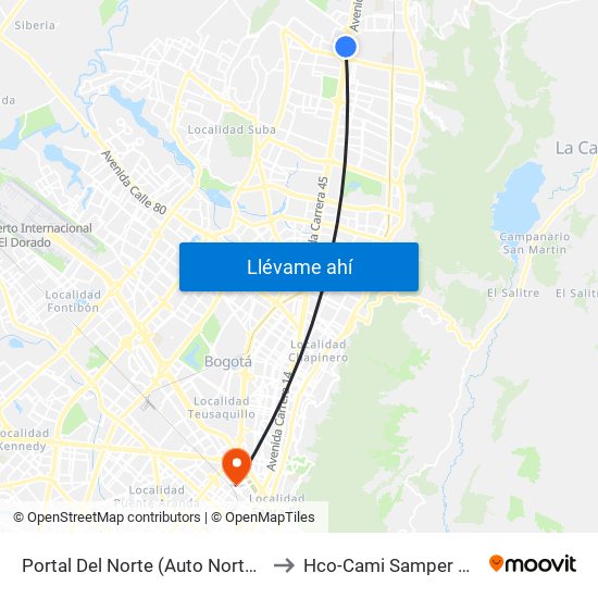 Portal Del Norte (Auto Norte - Cl 174a) to Hco-Cami Samper Mendoza map