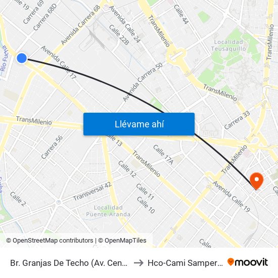 Br. Granjas De Techo (Av. Centenario - Kr 65) to Hco-Cami Samper Mendoza map