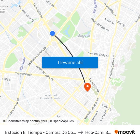 Estación El Tiempo - Cámara De Comercio De Bogotá (Ac 26 - Kr 68b Bis) to Hco-Cami Samper Mendoza map