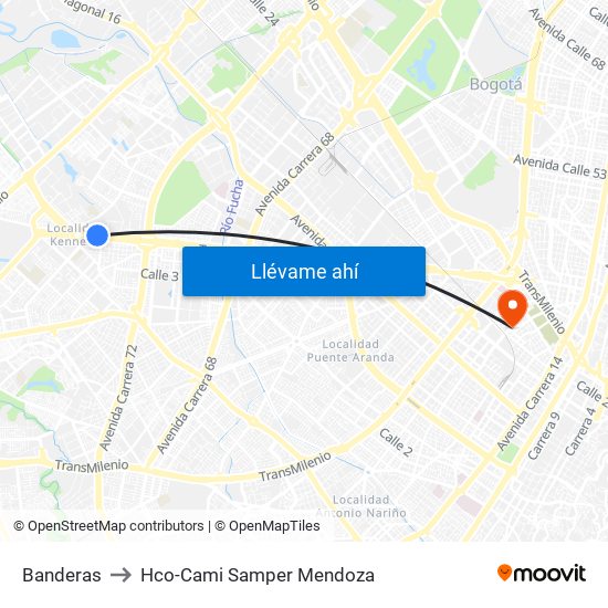 Banderas to Hco-Cami Samper Mendoza map