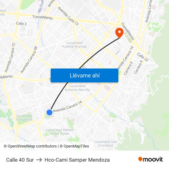 Calle 40 Sur to Hco-Cami Samper Mendoza map