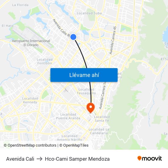 Avenida Cali to Hco-Cami Samper Mendoza map