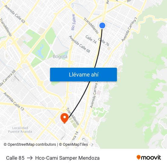 Calle 85 to Hco-Cami Samper Mendoza map