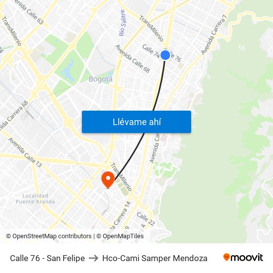 Calle 76 - San Felipe to Hco-Cami Samper Mendoza map