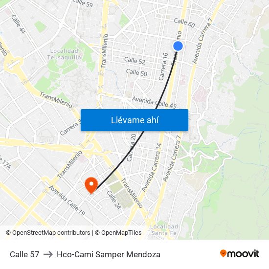 Calle 57 to Hco-Cami Samper Mendoza map