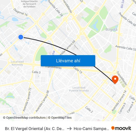 Br. El Vergel Oriental (Av. C. De Cali - Cl 10b) (A) to Hco-Cami Samper Mendoza map