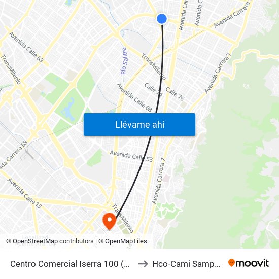 Centro Comercial Iserra 100 (Ac 100 - Kr 54) (B) to Hco-Cami Samper Mendoza map