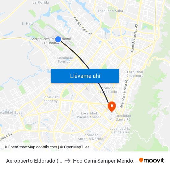 Aeropuerto Eldorado (B) to Hco-Cami Samper Mendoza map