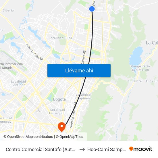 Centro Comercial Santafé (Auto Norte - Cl 187) (B) to Hco-Cami Samper Mendoza map