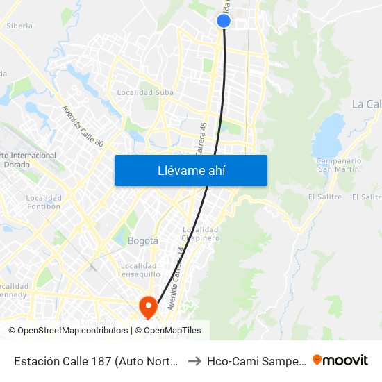 Estación Calle 187 (Auto Norte - Cl 187 Bis) (A) to Hco-Cami Samper Mendoza map
