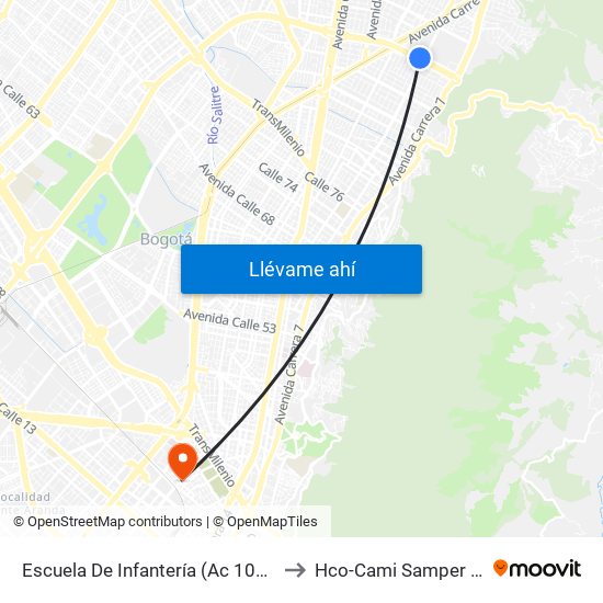 Escuela De Infantería (Ac 100 - Kr 11a) (B) to Hco-Cami Samper Mendoza map