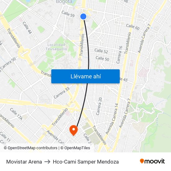 Movistar Arena to Hco-Cami Samper Mendoza map