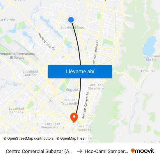 Centro Comercial Subazar (Av. Suba - Kr 91) to Hco-Cami Samper Mendoza map