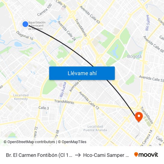 Br. El Carmen Fontibón (Cl 17 - Kr 100) to Hco-Cami Samper Mendoza map