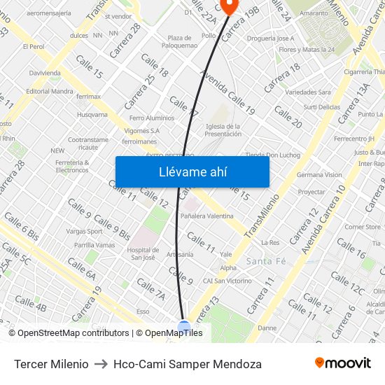 Tercer Milenio to Hco-Cami Samper Mendoza map