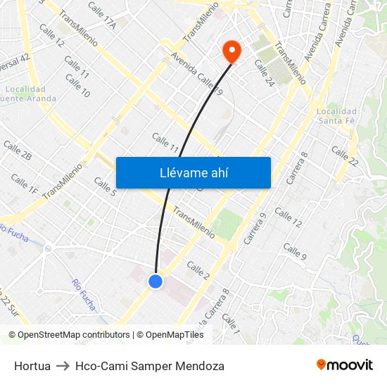 Hortua to Hco-Cami Samper Mendoza map